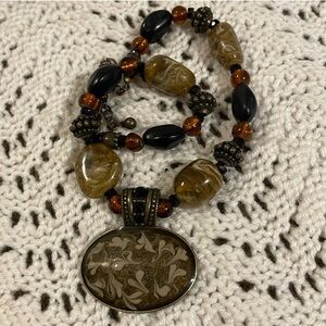 Chicos Artisan Beaded Necklace with Black and Brown Accents
